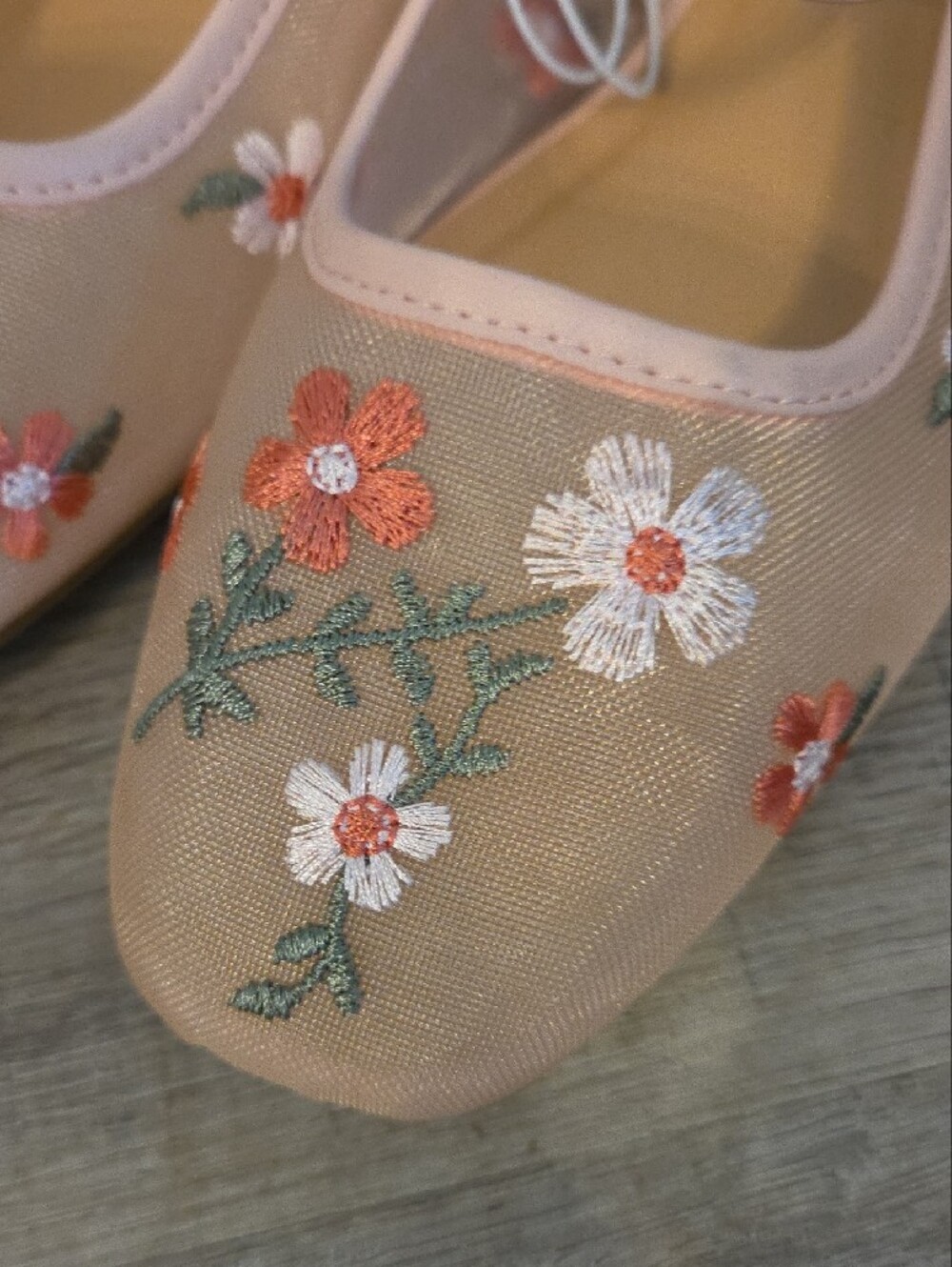 Embroidered Floral Mesh Elsa Flats, Mary Jane Flats Blush Color, Size 9, New - Picture 3 of 11
